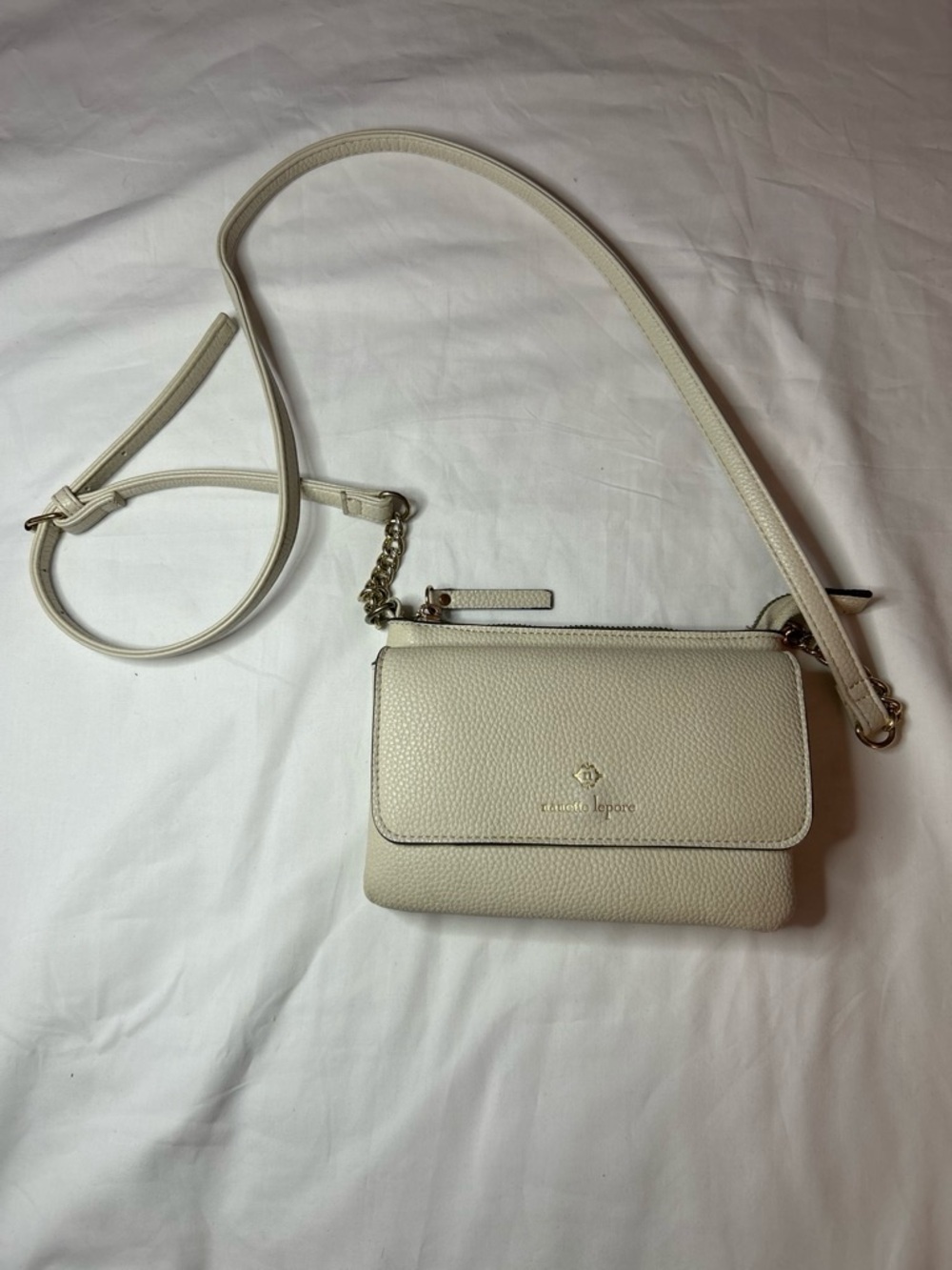Nanette Lepore Cream Crossbody with Gold-Tone Logo